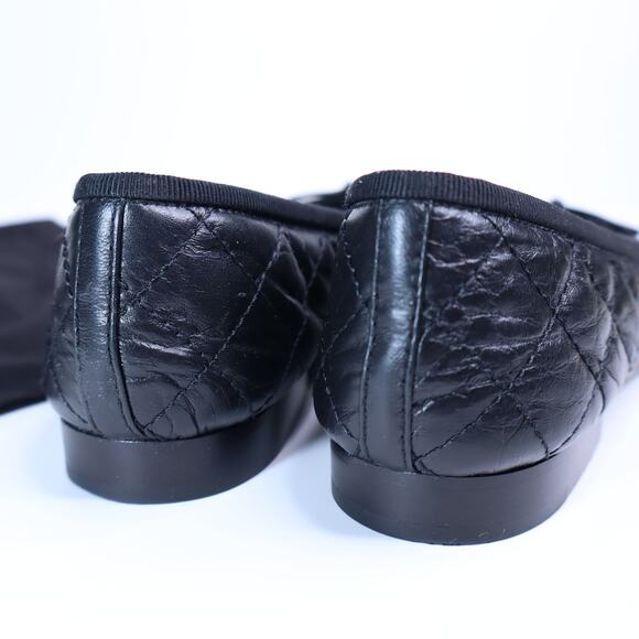 CHANEL Cambon Leather CC Quilted Ballet Flats Black Almond Toe Women's 35/US 5 - Picture 5 of 10